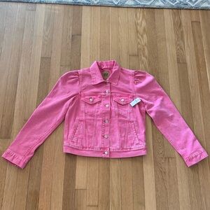 GAP X BARBIE Adult Pink Puff Sleeve Icon Denim Jacket - Small NEW Cute!